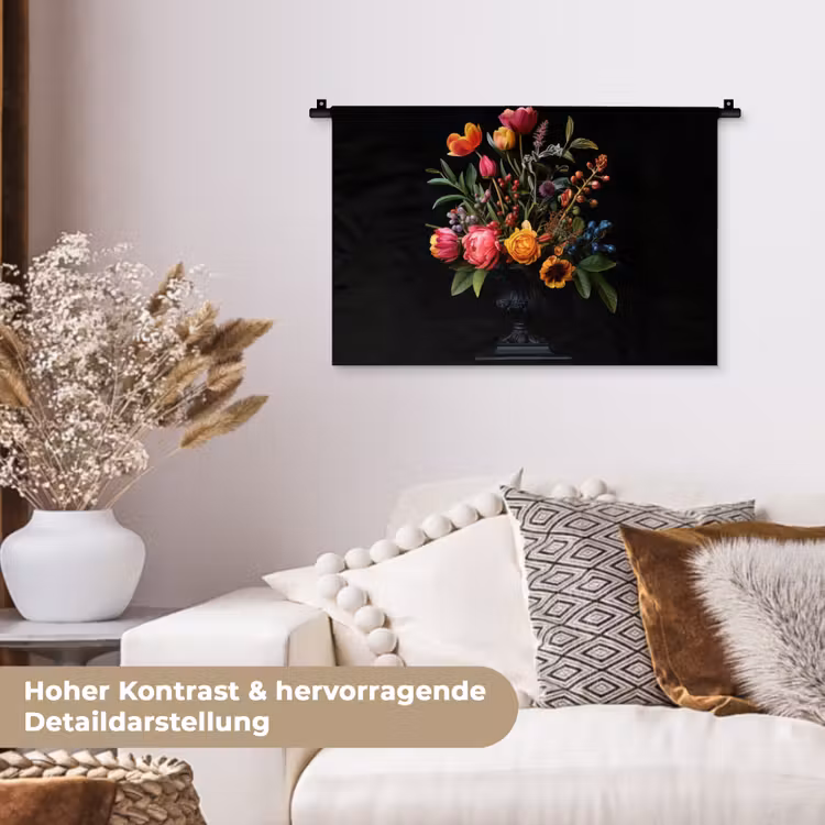 Tulpen - Bessen - Boeket - Vaas Wandkleed katoen klein -tsfeer1_DE
