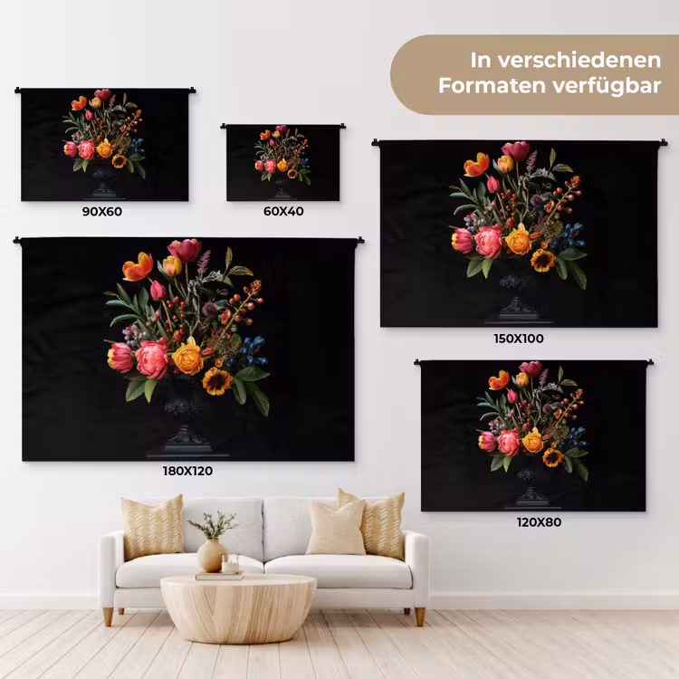 Tulpen - Bessen - Boeket - Vaas Wandkleed katoen klein -tsfeer8_DE
