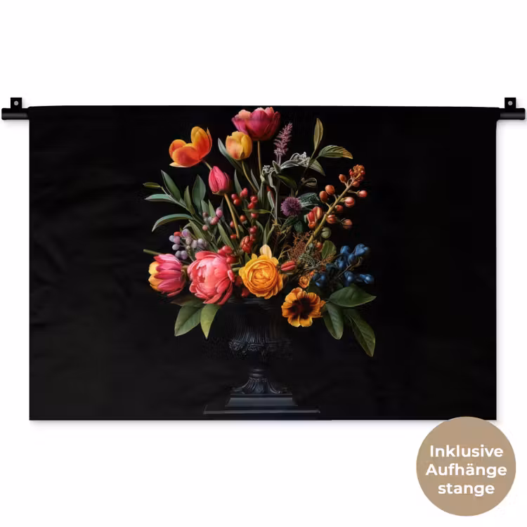 Tulpen - Bessen - Boeket - Vaas Wandkleed katoen klein -t3d_DE