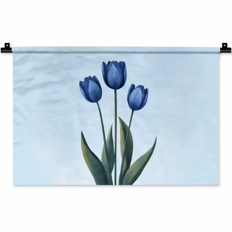 Tulpen - Blauw - Bladeren Wandkleed katoen klein -zz3d