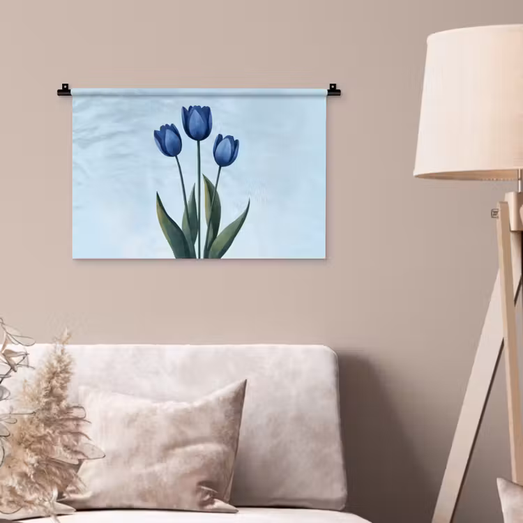 Tulpen - Blauw - Bladeren Wandkleed katoen klein -sfeer4