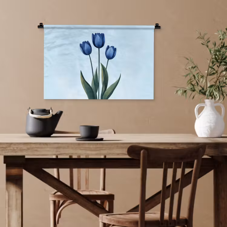 Tulpen - Blauw - Bladeren Wandkleed katoen klein -sfeer6