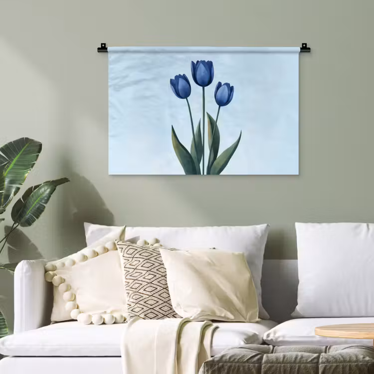 Tulpen - Blauw - Bladeren Wandkleed katoen klein -sfeer7