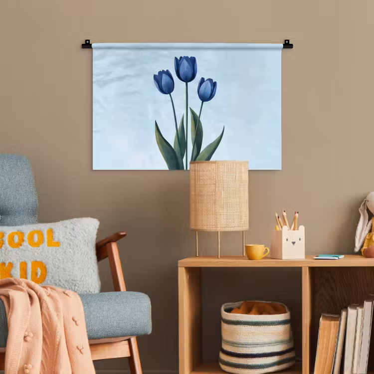 Tulpen - Blauw - Bladeren Wandkleed katoen klein -wsfeer4_kind