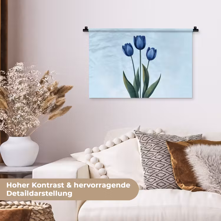 Tulpen - Blauw - Bladeren Wandkleed katoen klein -tsfeer1_DE