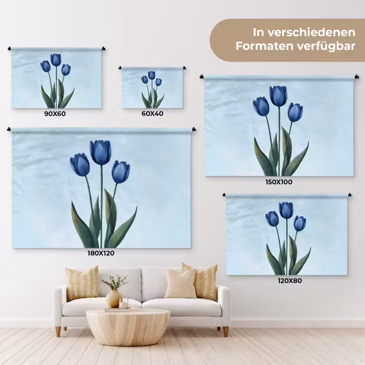 Tulpen - Blauw - Bladeren Wandkleed katoen klein -tsfeer8_DE