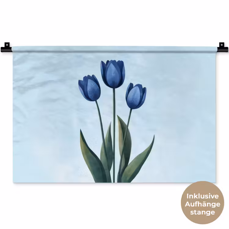 Tulpen - Blauw - Bladeren Wandkleed katoen klein -t3d_DE