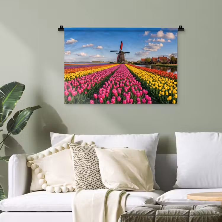 Tulpen - Holland - Molen - Kleurrijk Wandkleed katoen klein -sfeer7