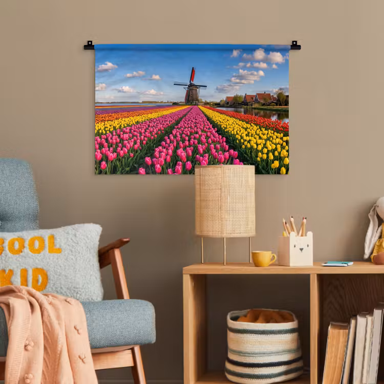 Tulpen - Holland - Molen - Kleurrijk Wandkleed katoen klein -wsfeer4_kind