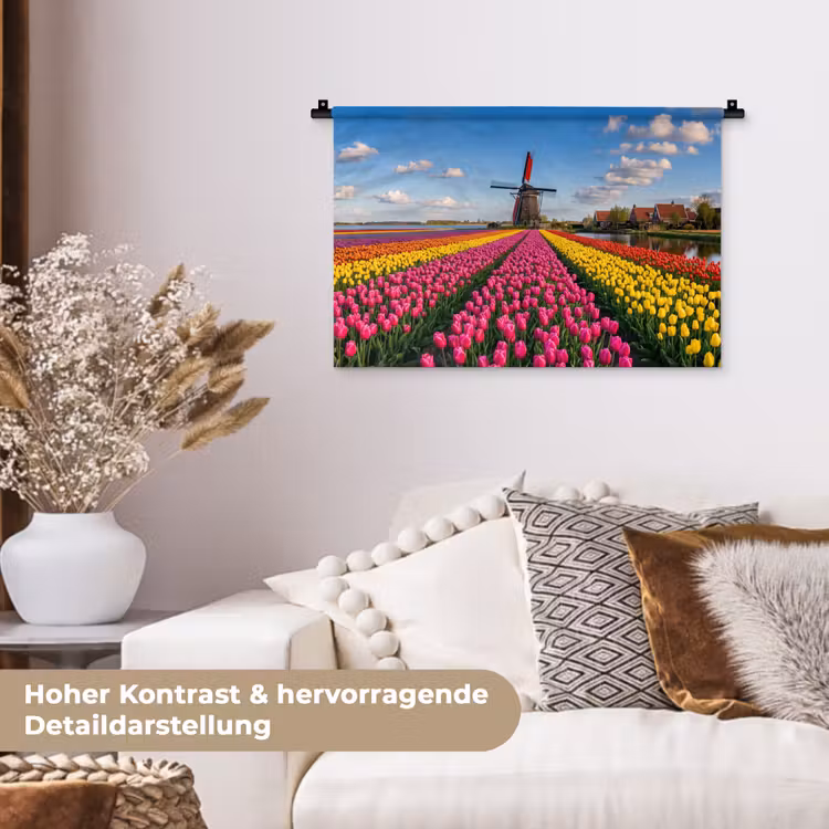 Tulpen - Holland - Molen - Kleurrijk Wandkleed katoen klein -tsfeer1_DE
