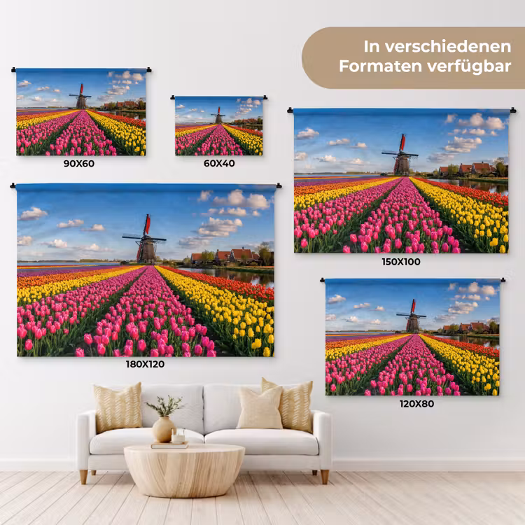 Tulpen - Holland - Molen - Kleurrijk Wandkleed katoen klein -tsfeer8_DE