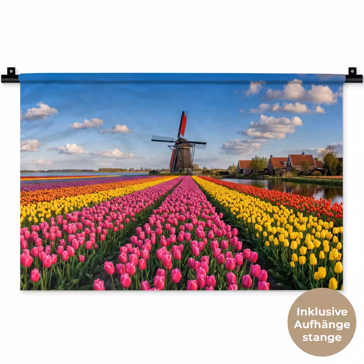 Tulpen - Holland - Molen - Kleurrijk Wandkleed katoen klein -t3d_DE