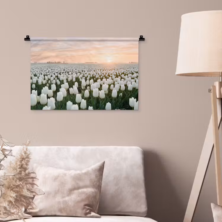 Tulpen - Landschap - Wit Wandkleed katoen klein -sfeer4