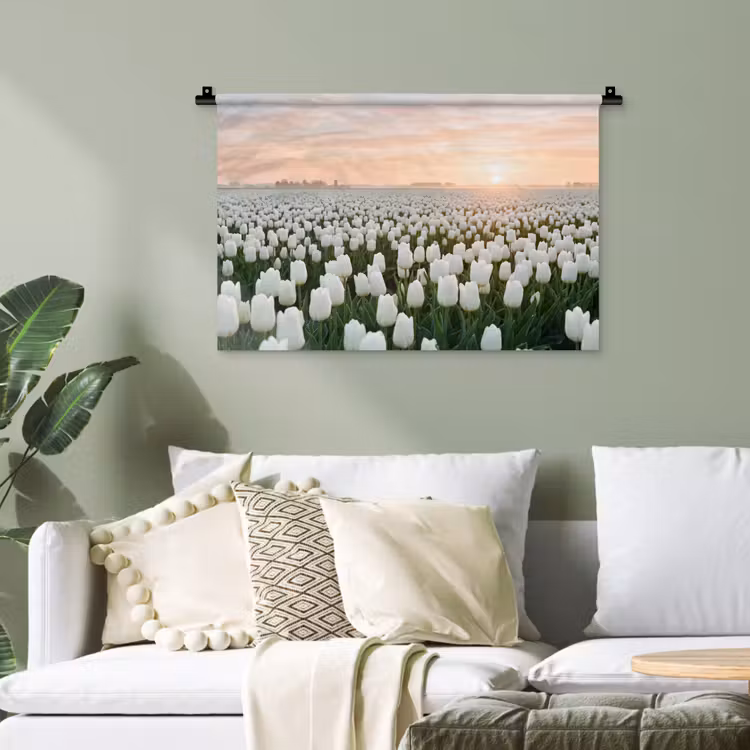 Tulpen - Landschap - Wit Wandkleed katoen klein -sfeer7