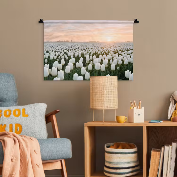 Tulpen - Landschap - Wit Wandkleed katoen klein -wsfeer4_kind