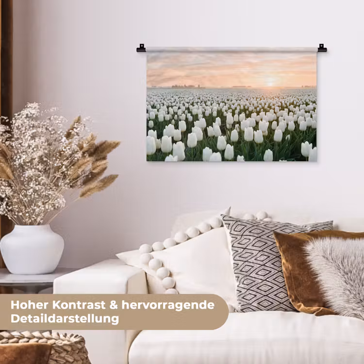 Tulpen - Landschap - Wit Wandkleed katoen klein -tsfeer1_DE