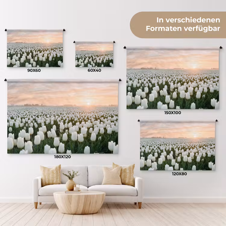 Tulpen - Landschap - Wit Wandkleed katoen klein -tsfeer8_DE