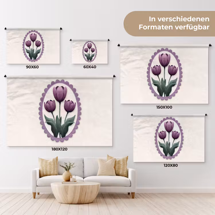 Tulpen - Paars - Lijst - Bladeren Wandkleed katoen klein -tsfeer8_DE