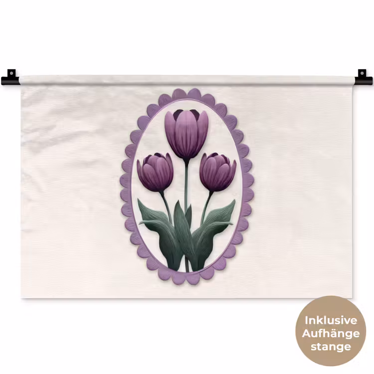 Tulpen - Paars - Lijst - Bladeren Wandkleed katoen klein -t3d_DE
