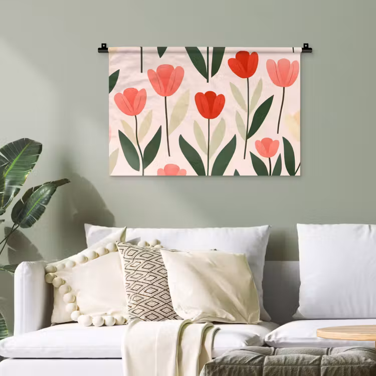 Tulpen - Modern - Roze Wandkleed katoen klein -sfeer7