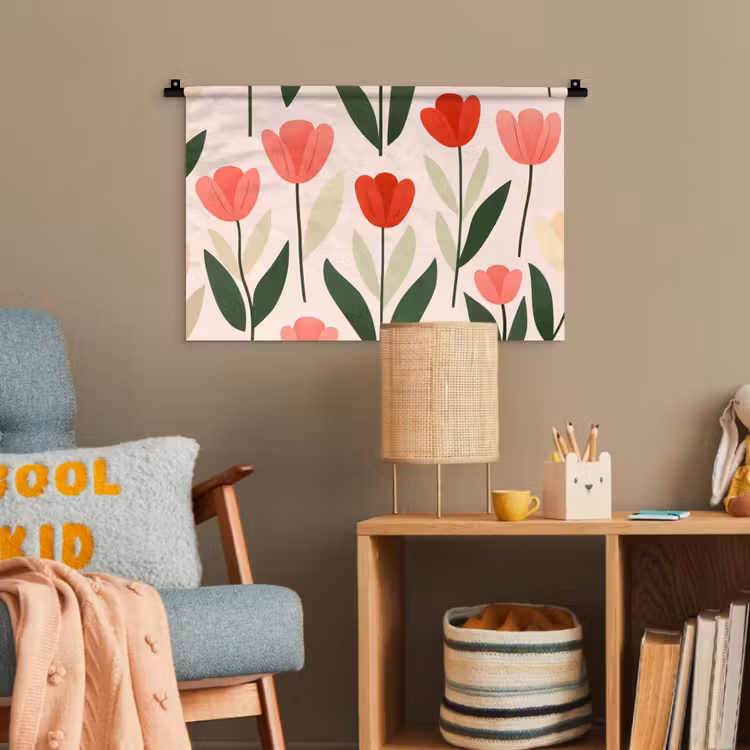 Tulpen - Modern - Roze Wandkleed katoen klein -wsfeer4_kind