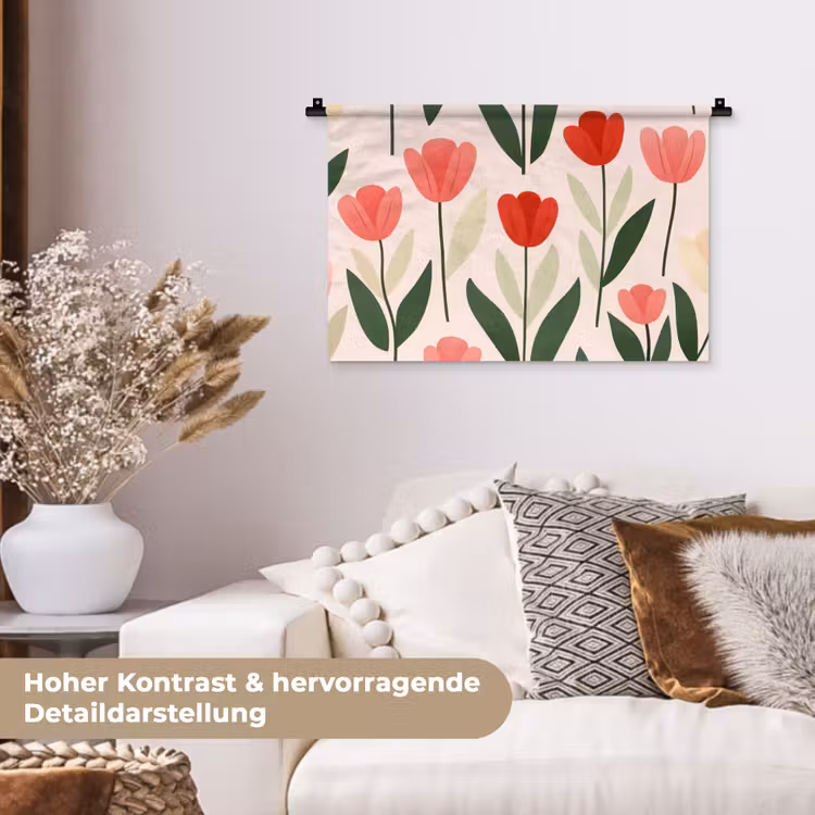 Tulpen - Modern - Roze Wandkleed katoen klein -tsfeer1_DE