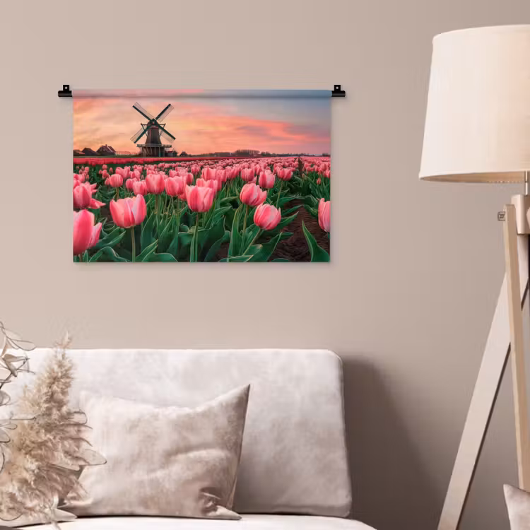 Tulpen - Molen - Nederland Wandkleed katoen klein -sfeer4