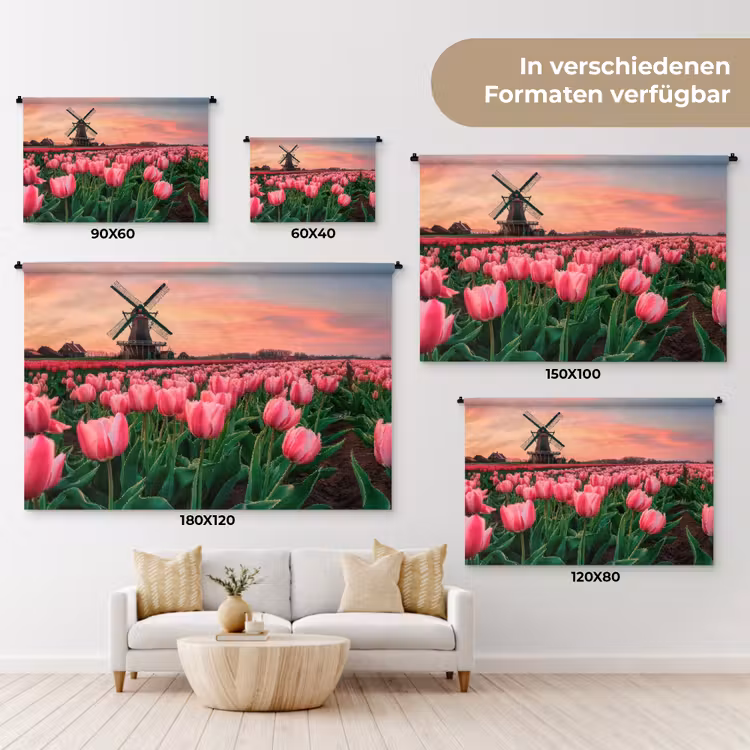 Tulpen - Molen - Nederland Wandkleed katoen klein -tsfeer8_DE