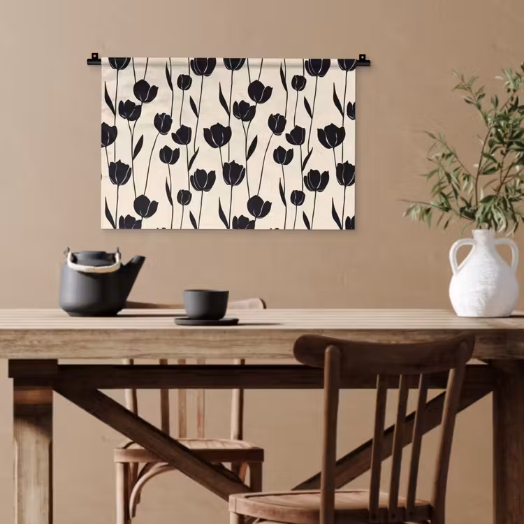 Tulpen - Patroon - Zwart Wandkleed katoen klein 269 -sfeer6