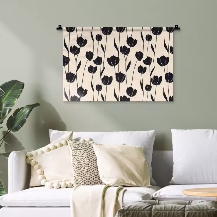 Tulpen - Patroon - Zwart Wandkleed katoen klein 269 -sfeer7