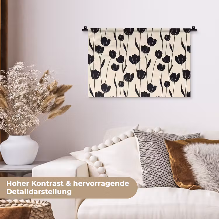 Tulpen - Patroon - Zwart Wandkleed katoen klein 269 -tsfeer1_DE