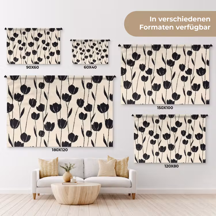 Tulpen - Patroon - Zwart Wandkleed katoen klein 269 -tsfeer8_DE