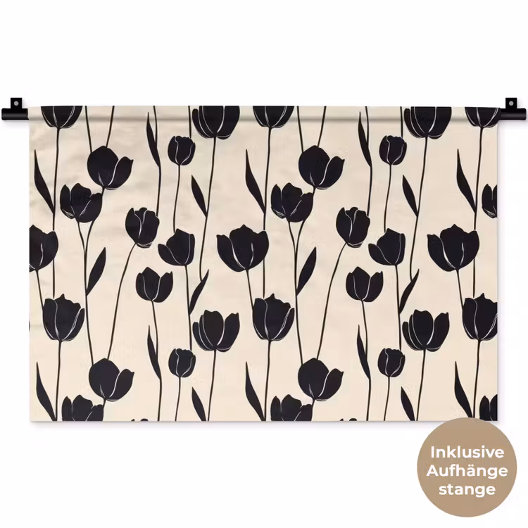 Tulpen - Patroon - Zwart Wandkleed katoen klein 269 -t3d_DE