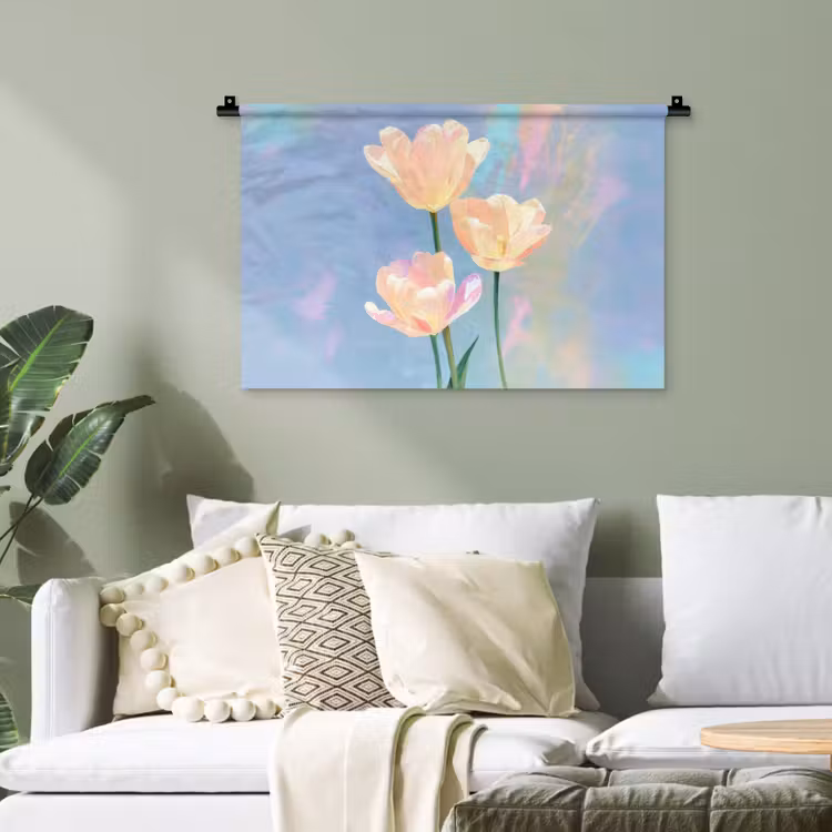 Tulpen - Roze accenten - Blauw Wandkleed katoen klein -sfeer7
