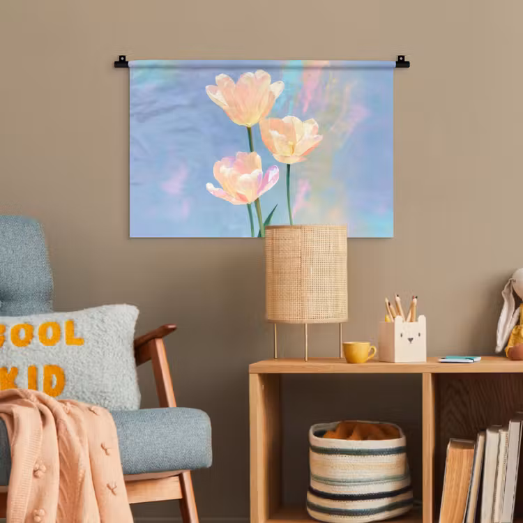 Tulpen - Roze accenten - Blauw Wandkleed katoen klein -wsfeer4_kind