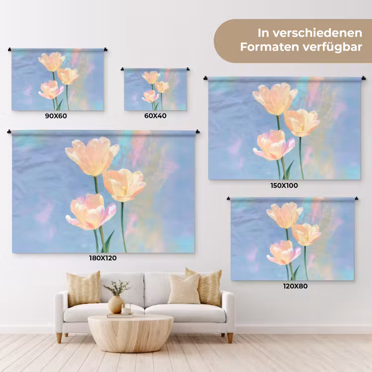 Tulpen - Roze accenten - Blauw Wandkleed katoen klein -tsfeer8_DE