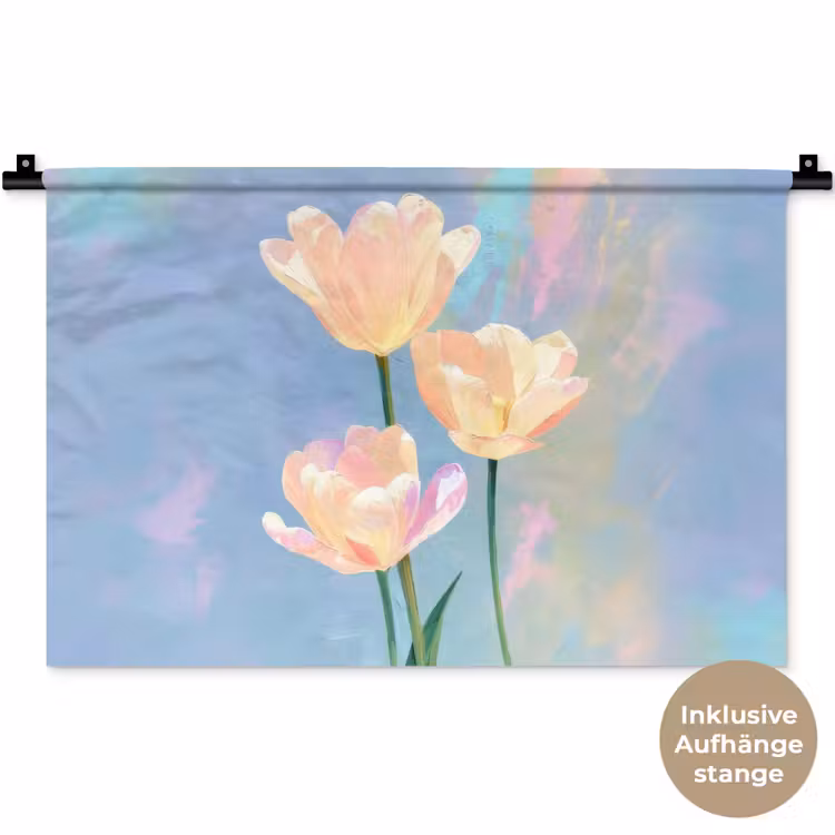 Tulpen - Roze accenten - Blauw Wandkleed katoen klein -t3d_DE