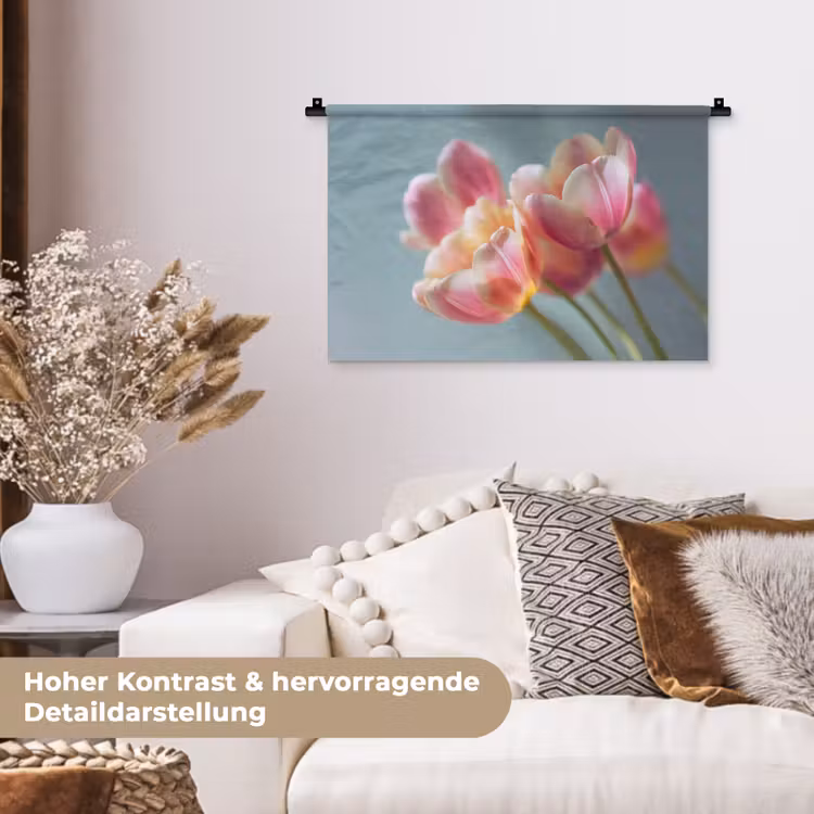 Tulpen - Roze - Stelen Wandkleed katoen klein -tsfeer1_DE