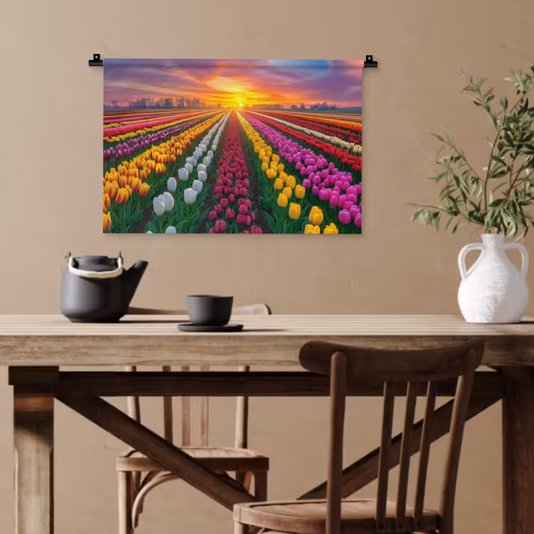 Tulpenveld - Zonsondergang - Kleurrijk Wandkleed katoen klein -sfeer6
