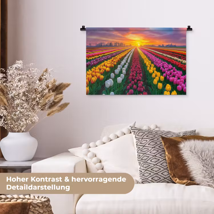 Tulpenveld - Zonsondergang - Kleurrijk Wandkleed katoen klein -tsfeer1_DE