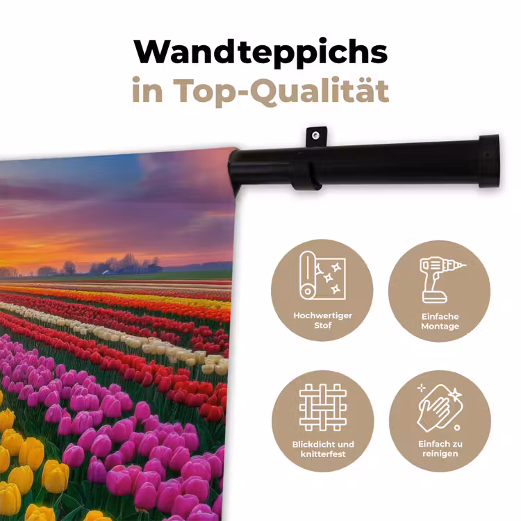 Tulpenveld - Zonsondergang - Kleurrijk Wandkleed katoen klein -tsfeer2_DE