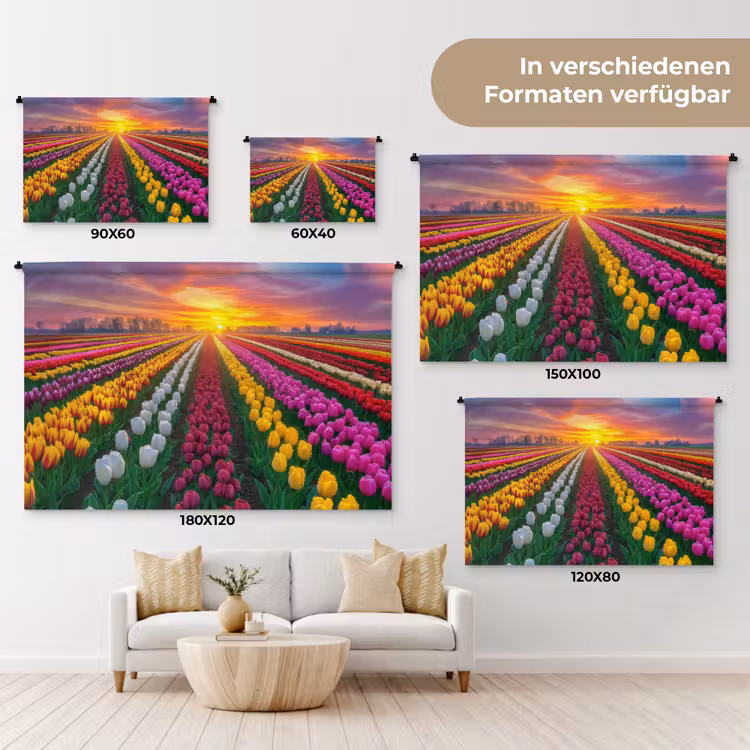 Tulpenveld - Zonsondergang - Kleurrijk Wandkleed katoen klein -tsfeer8_DE