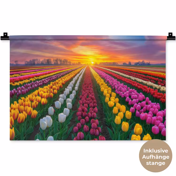 Tulpenveld - Zonsondergang - Kleurrijk Wandkleed katoen klein -t3d_DE