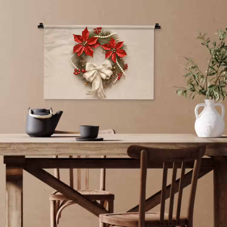 Deurkrans - Strik - Kerst - Rood - Groen Wandkleed katoen klein -sfeer6