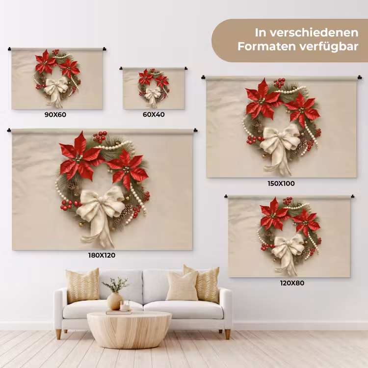 Deurkrans - Strik - Kerst - Rood - Groen Wandkleed katoen klein -tsfeer8_DE