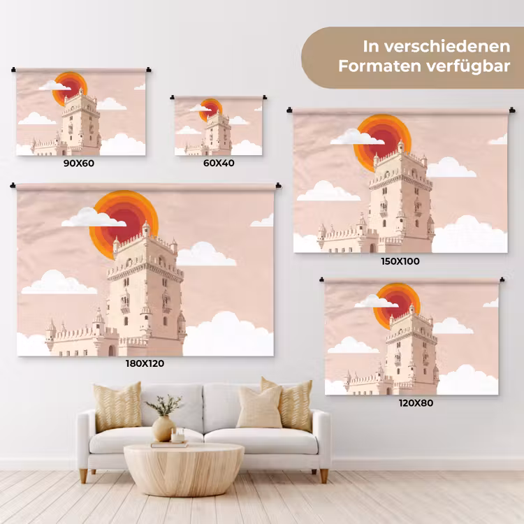 Toren - Rivier - Architectuur - Modern - Oranje Wandkleed katoen klein -tsfeer8_DE