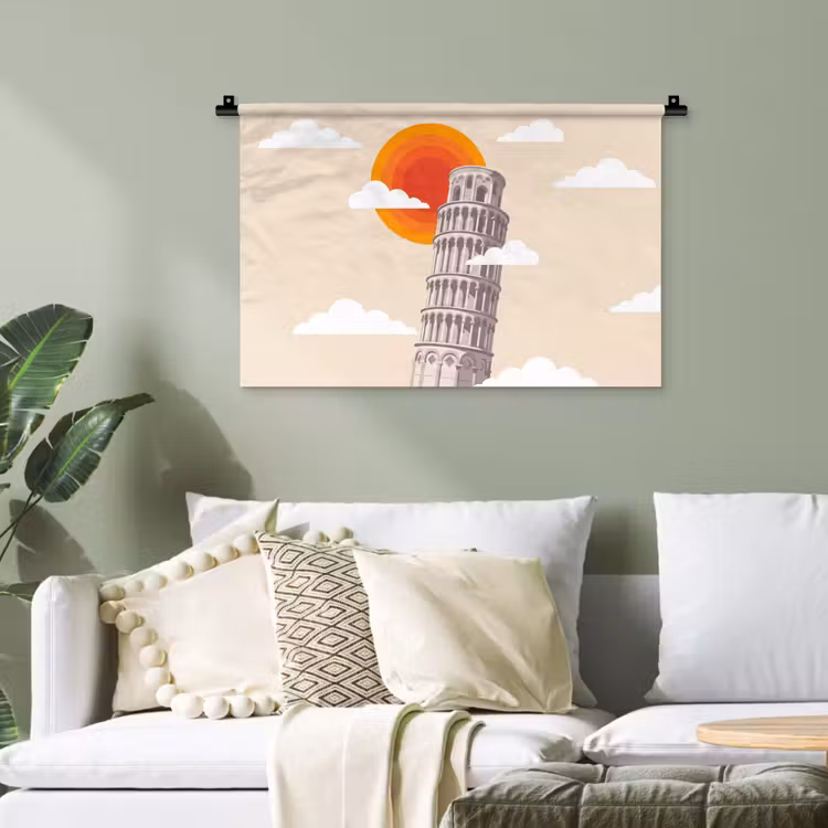 Toren - Pisa - Architectuur - Minimalistisch - Beige Wandkleed katoen klein -sfeer7