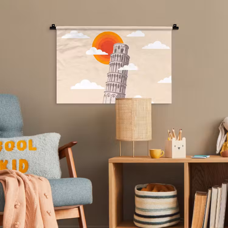 Toren - Pisa - Architectuur - Minimalistisch - Beige Wandkleed katoen klein -wsfeer4_kind