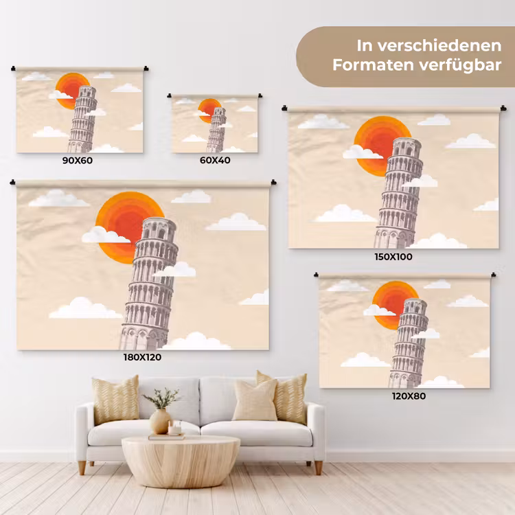 Toren - Pisa - Architectuur - Minimalistisch - Beige Wandkleed katoen klein -tsfeer8_DE
