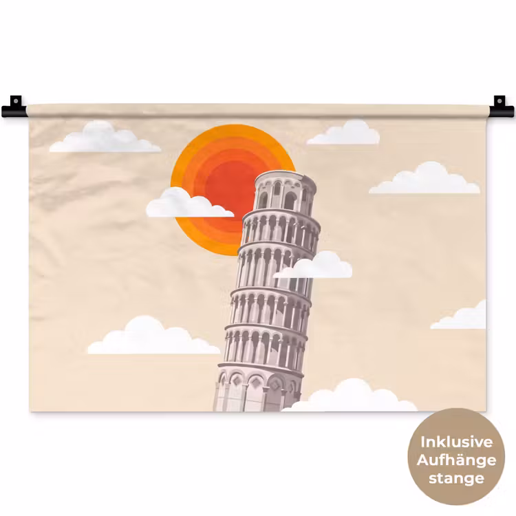 Toren - Pisa - Architectuur - Minimalistisch - Beige Wandkleed katoen klein -t3d_DE